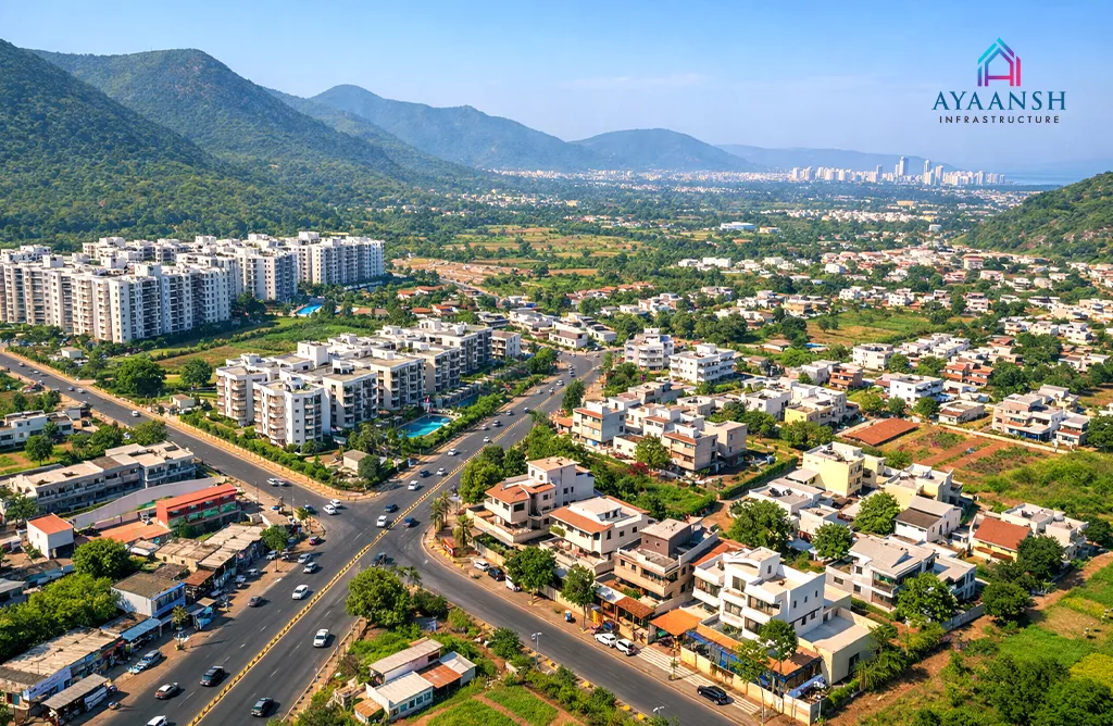 Aerial View of Growing Residential Neighbourhoods in Visakhapatnam.