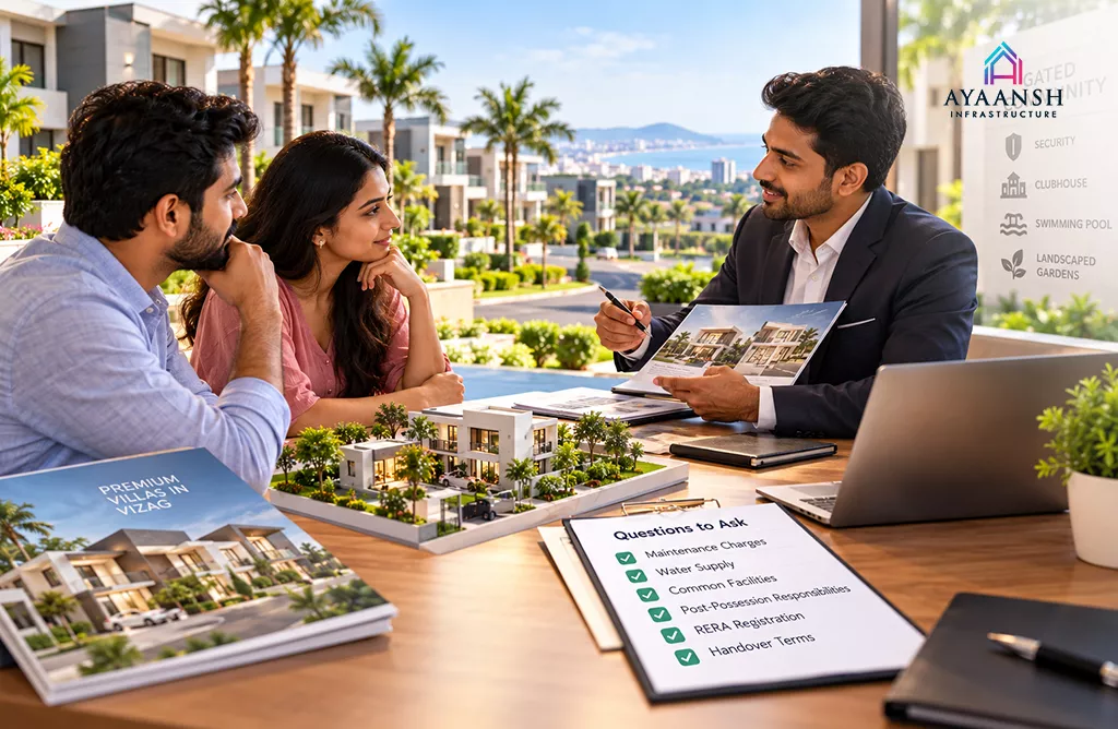 Homebuyers evaluating gated community villas in Vizag before purchase
