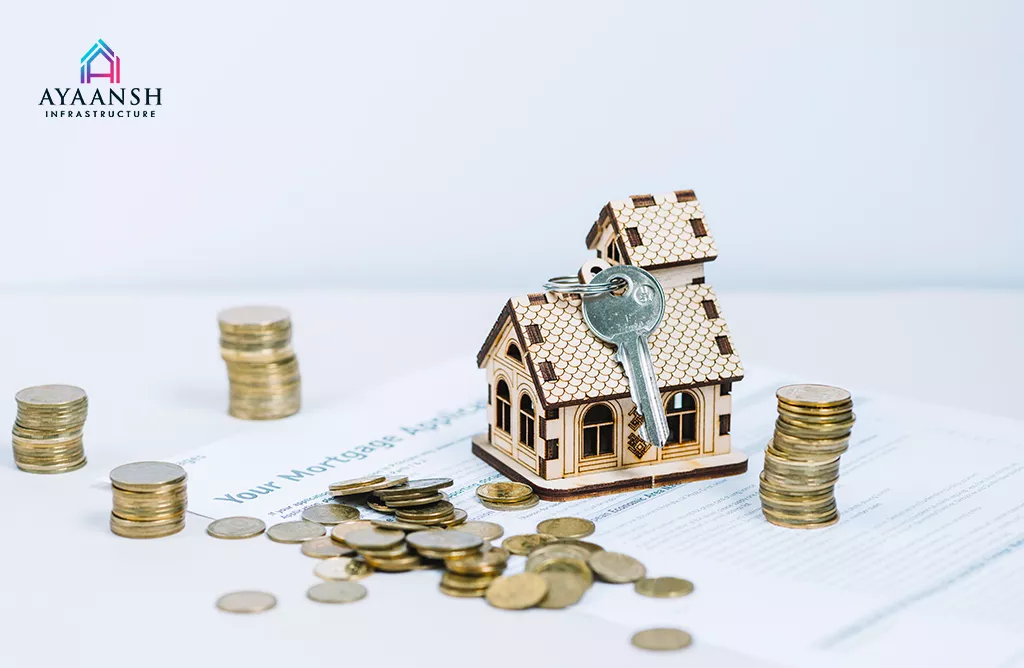 Modern Real Estate Investment Planning with House Model and Coins.